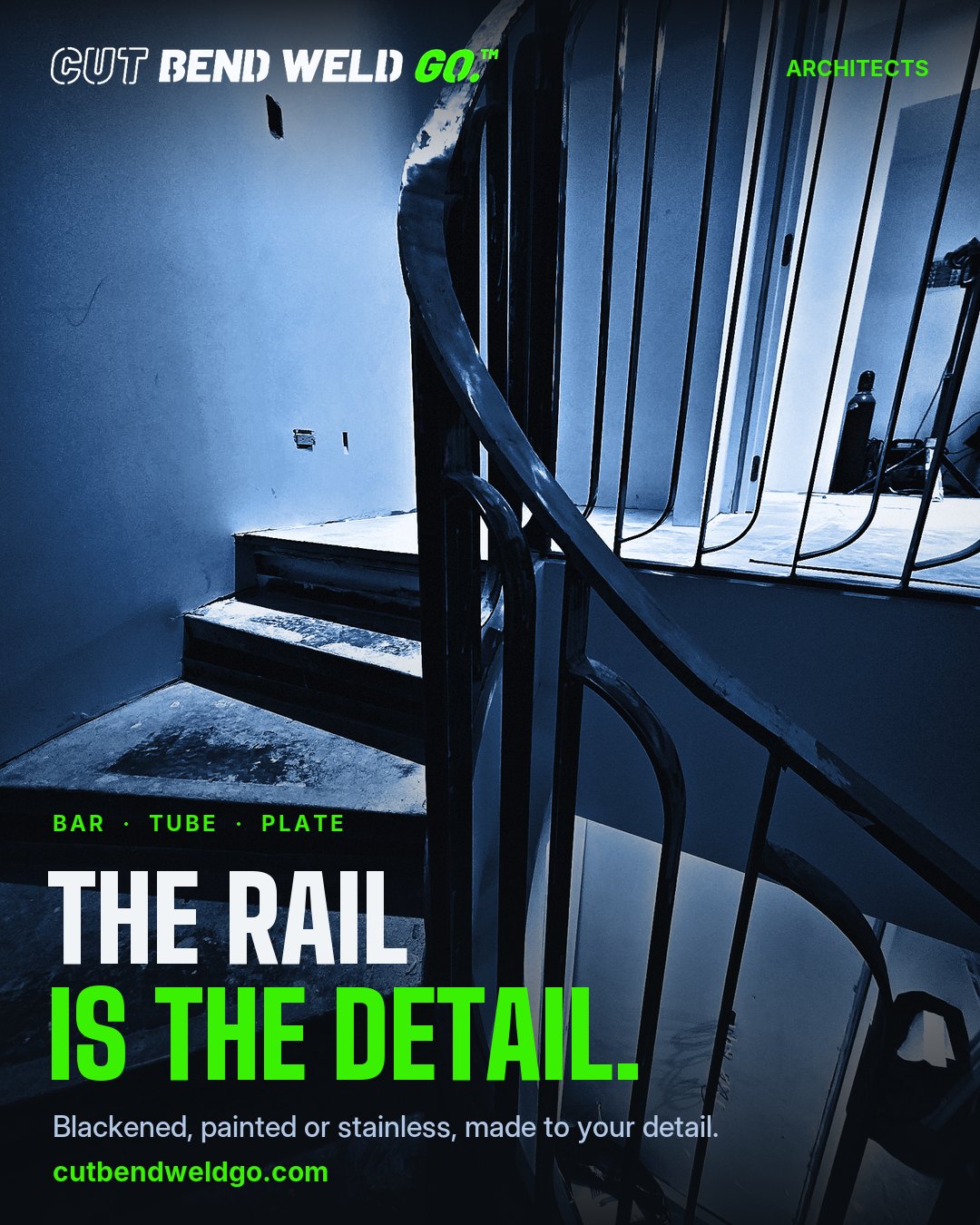 THE RAIL IS THE DETAIL. Blackened, painted or stainless, made to your detail.